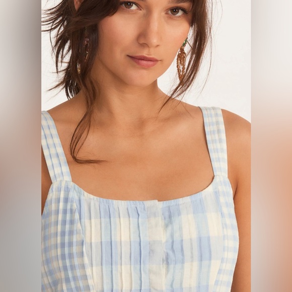Loveshackfancy Chennedy Gingham Pleated Mini Dress Blue - Picture 2 of 4